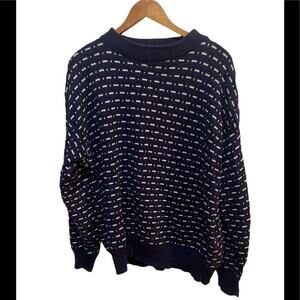 Vintage 90s Robert stock grunge sweater crewneck w blue and white pattern Sz M